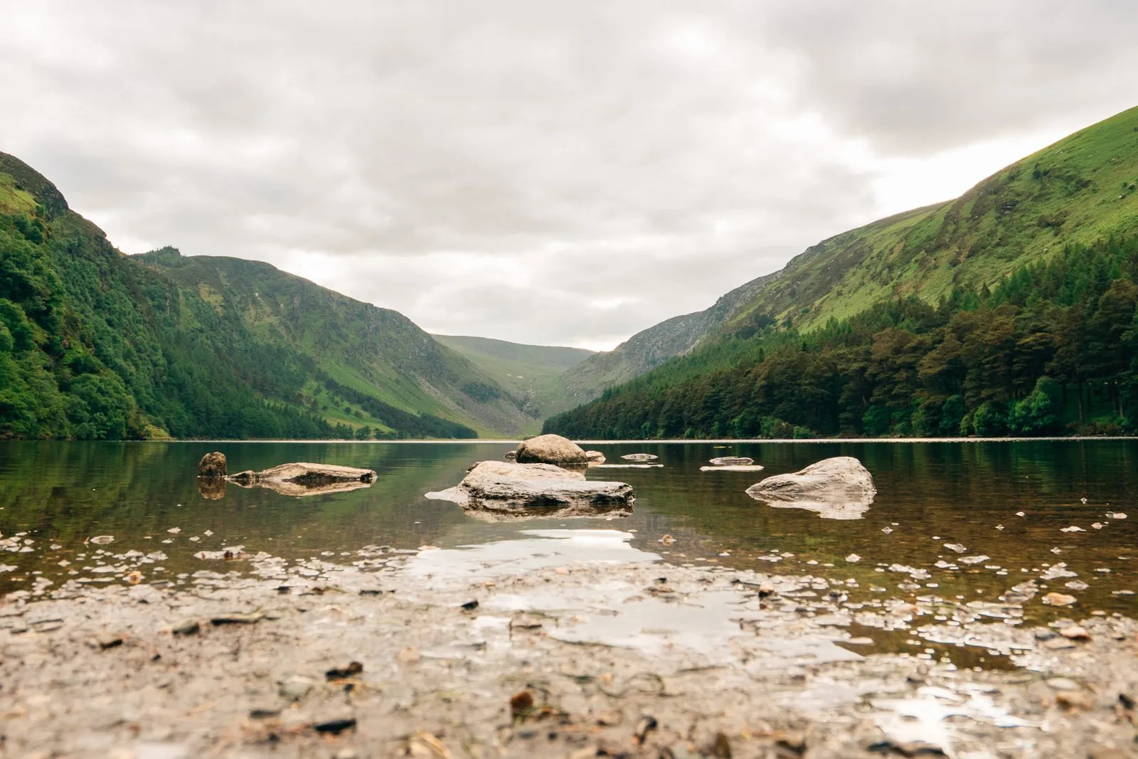 Still mountain lake at Glendalough in the Wicklow Mountains, Ireland